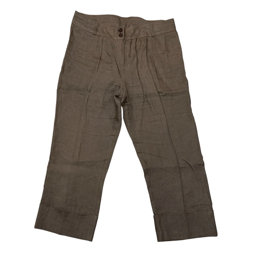 Olivier Strelli Flax Linen Capri Pants Cuffed Taupe Brown EUR 40 / 31" Waist